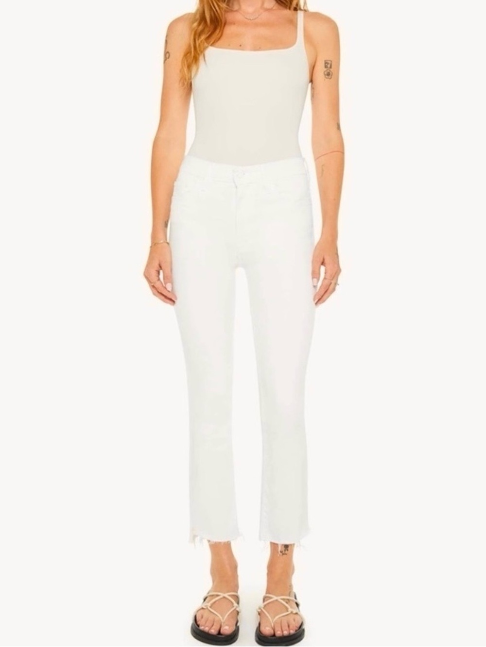 Mother Jeans Insider Crop Step Fray Cream Puffs Size 24 Stretch Off White ivory